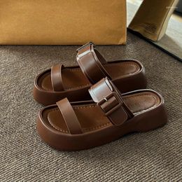 Slippers 2024 Summer Ladies Flat Sandals Female High Quality Concise Anti-slip Brown Platform Comfortable Women Casual Shoes