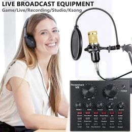 Microphones BM800 Dual DSP Noise Reduction Chip Microphone Karaoke Music Recording Studio Equipment Professional Condenser Mic V8 Soundcard