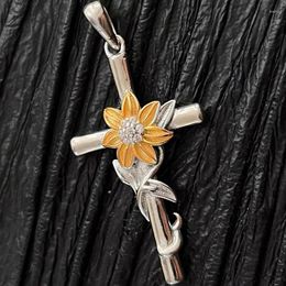 Pendants KOFSAC Light Luxury Vintage Sunflower Cross Necklace For Women Fashion Versatile 925 Sterling Silver Jewellery Trendy Necklaces