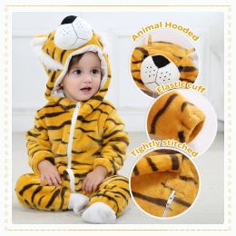 Pieces mchley Halloween Costume Tiger Baby Rompers Winter Flannel Toddler Bodysuits Pajamas con cappuccio per ragazzi Regali neonati da ragazza