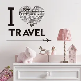Wall Stickers Black I Love Travel Multi-country Text For Bedroom Living Room Kids Home Decor Removable Decals