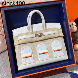 Platinum Handbag Crocodile Skin White House Bag Fully American Square Women's 20 Small High End Mini Handmade Genuine Leather