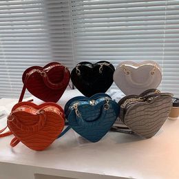 Evening Bags 2024 Brand Heart Tote Bag For Women Stone Pattern PU Leather Crossbody Female Small Shoulder Cute Purse Handbags