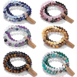 Pulseira de pedra natural de 3pcs de miçangas quartos de rosa de rosa opala turquesas ametistas de hematita jaspers bracelets para homens jóias de joias de presente 240423