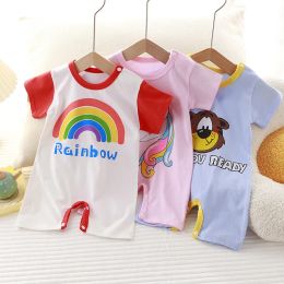 One-Pieces 2024 New Summer Baby Clothing Newborn Boys Girls Shortsleeved Thin Section Open File Climbing Clothing Baby Jumpsuit Romper