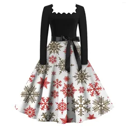 Casual Dresses Christmas Long Dress For Women Fashion Temperament Versatile Printed Square Neck Retro Vestidos Para Mujer