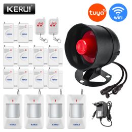Control KERUI Tuya Smart WIFI Wireless Security Alarm System Siren Home Burglar Motion Detector Door Sensor Tuya APP Remotely Control