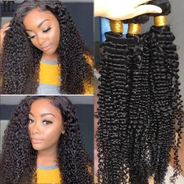 Wigs Kinky Curly Bundles Brazilian Hair Weave 1/3/4 PCS Deep Curly Human Hair Weave Bundles Natural Black 8"40" Remy Hair Extensions