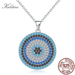 Necklaces KALETINE 925 Sterling Silver Necklaces Turkish Big Blue Stone Evil Eye Round Pendant Women's Necklace Personalized Men Jewelry