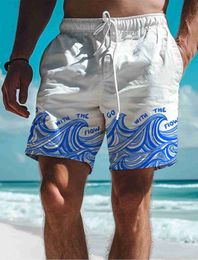 Men's Swimwear Waves Mens 3D Printed Board Shorts Swim Trunks Elastic Waist Drawstring Summer New Hawaiian Beach Style Letter Design Shorts d240424