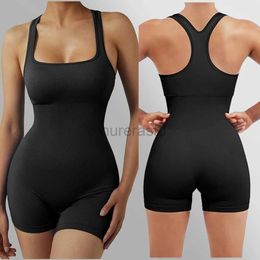 Active Sets Seamless Bodysuiyts for Women Contracted Tummy Control Rompers Sexy Sleeveless Backless Yoga Sets Jumpsuits Womens Clothings 240424