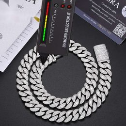 New Style Hip Hop Mens Jewelry 15mm 925 Sterling Silver VVS Baguette Diamond Iced Out Cuban Link Chain Necklace