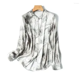 Women's Blouses Satin Shirt Spring/Summer Printing Vintage Loose Chinese Style Women Top Long Sleeve Fashion Clothing YCMYUNYAN