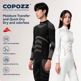 Set COPOZZ Women Men 3A Antimicrobial Ski Thermal Underwear Fitness Workout Gym Snowboard Sport Pressure Supports Warm Long Johns