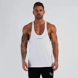 Men's Tank Tops Summer Cotton Fitness Sportswear Vest Casual Halter I Line Running Exercise Gym Wear