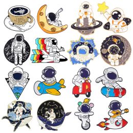 Brooches I Need Space Enamel Pin Custom Astronaut Cosmonaut Band Brooches Lapel Badge Cartoon Funny Universe Ocean Life Jewellery