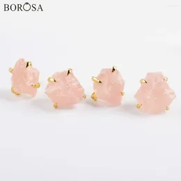 Stud Earrings Natural Rose Crystal Quartz Claw Gold Plating Freeform Pink Stone Jewellery For Women ZG0444