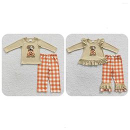 Clothing Sets Halloween Children Long Sleeve Sleepwear Embroidery Pumpkin Dog Set Plaid Orange Pants Kid Matching Baby Boy Girl Outfit