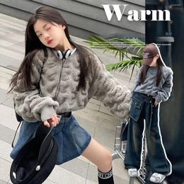 Clothing Sets Girls' Autumn And Winter Set 2024 Trendy Medium Big Boys' Korean Wave Sweater Work Dress Jeans