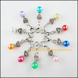 Charms 10 Heart Mixed Mirage Resin Tibetan Silver Plated With Lobster Claw Clasps Pendants 9x22mm