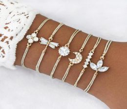 Fashion Female Bracelets Geometry Clover Round Moon Crystal Leather Gold Bracelet Set Exquisite Women Birthday Party Jewelry1269522365170