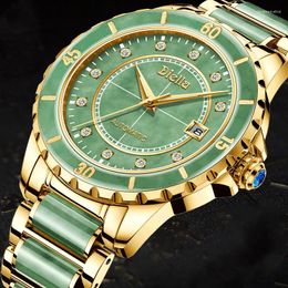 Wristwatches Natural Emerald Men Jade Automatic Mechanical Watches Japan Movement Calendar Sapphire Glass Men's Waterproof