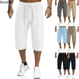 Men's Pants Cotton Linen Casual Solid Loose Calf-Length Men Straight Sweatpants Summer Breathable Beach Trousers Male