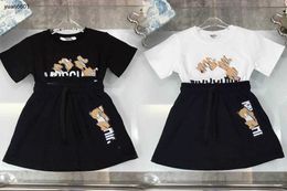 Popular Princess dress girls summer suit kids tracksuits baby clothes Size 100-150 CM Doll Bear Letter Pattern Print T-shirt and skirt 24April