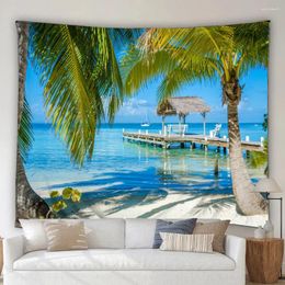 Tapestries Seaside Beach Scenery Tapestry 3D Ocean Tropical Palm Tree Nature Garden Home Wall Hanging Dormitory Decor