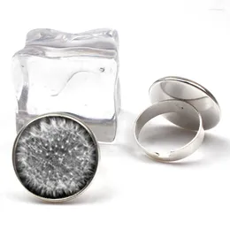 Cluster Rings Fashion Vintage Dandelion Ring Handmade Round Glass Dome Seed Circle Wholesale Charm Men And Women Gifts Souvenir