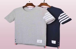 Fashion BrandThom Tshirt Men Women Short Sleeve Casual Clothing Solid Striped Summer Oneck Cotton ShirtsXUUD6293164