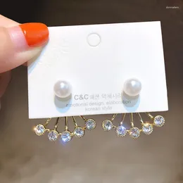 Stud Earrings Korean East Gate Fashion Personality Fan-shaped Super Immortal Pearl Zircon Creative Hollow Female