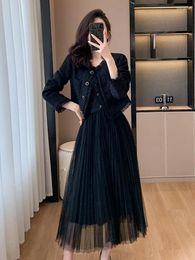 Work Dresses 2024 Spring Small Fragrant Luxury Two Piece Set For Women Jacket Coat Long Dress Sets Lady Elegant Fashion 2