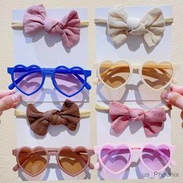 Hair Accessories 2 Pcs/Set New Baby Girls Cute Solid Bowknot Hairbands Children Heart Sunglasses Hair Bands Headwear Kids Lovely Hair Accessories