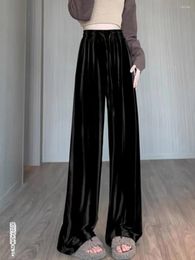 Women's Pants 2024 Korean Autumn/Winter Fashion Golden Velvet Wide Leg High Waist Floor Towers Loose Relaxed