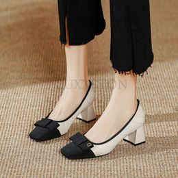 5CM New Retro Square Toe Chunky Heels Designer Women Pumps Slip-on Shallow Sexy Ladies Shoes Zapatillas Mujer