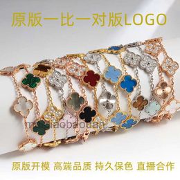 Vancllfe Designer Luxury Jewellery Bangle Fanjia Four Leaf Grass High Edition Lucky Flower Double sided Bracelet 18k Rose Gold Red Jade Medal Five Female