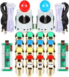 Game Controllers Joysticks 2 Player DIY Kit USB Encoder To PC Joystick LED Gold Plating Arcade Buttons For MAME Cabinet Raspbe9912228