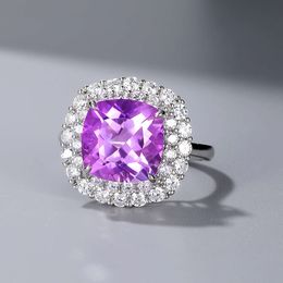 24ss New Designer Purple Gemstone Ring Jewelry Year New Amethyst Full Diamond S Silver Ring is Light Luxury Fashionable Personalized Elegant and High End