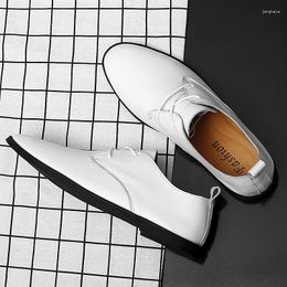 Casual Shoes High Quality Mens Genuine Leather Moccasins Lace Up Men Business Pointed Toe Walking Comfy Man Sneakers