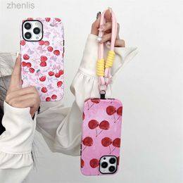 Cell Phone Cases Cherry patternintInclusive Phone Case Two-In-One Film Protective Shell For iPhone 15 14 13 12 11 Pro Max Plus Mini d240424