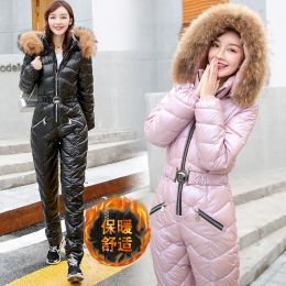 Sets Onepiece Ski Suit Women Snow Coveralls Mountain Ski Fleece Jumpsuit Super Warm Winter Ski Jacket Pants Breathable Snow Suit