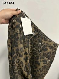 Women's Jeans Takesi Leopard Print Y2k Women Oversized Wide Leg Denim Trousers Streetwear Hip Hop Vintage Loose Baggy Designer