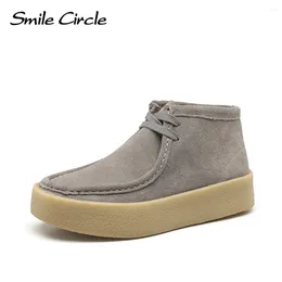 Casual Shoes Smile Circle Wallabee Cup Cow Suede Leather Women Lace Up Ankle Boots Thick Bottom Comfortable Flat Sho