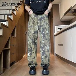 Men's Pants LUZHEN Personality Trendy Camouflage Printed Design Wide Leg 2024 Original High Street Straight Trousers LZ2980