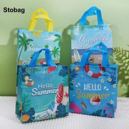 Storage Bags StoBag 12pcs Cartoon Summer Beach Non-woven Tote Kids Gift Fabric Package Waterproof Reusable Pouches Party Favours