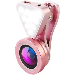 Philtres New 2 in 1 Cell Phone Lens Rechargeable Selfie Led 0.6x Wide Angle Lens Adjustable Clip on Fill Light