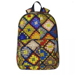 Backpack Crochet Granny Square Pattern Boy Girl Bookbag Students School Bag Cartoon Kids Rucksack Laptop Shoulder