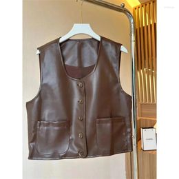 Women's Vests Spring Autumn Korean Fashion Women Vest Jackets 2024 Vintage Sleeveless Female Faux Leather Waistcoat Crop Tops