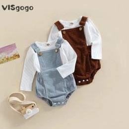 Sets VISgogo 2Pcs Newborn Baby Boys Girl Clothes Long Sleeve Knitted Tops Corduroy Overalls Toddler Autumn Spring Clothing Outfits